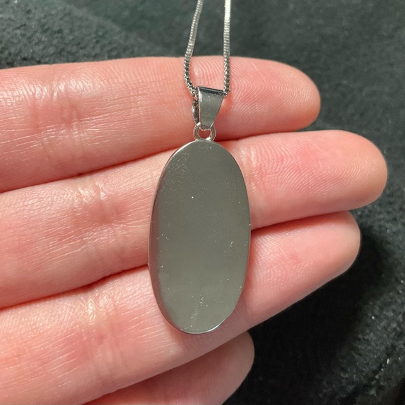 Blue Fire Opal Doublet Pendant Necklace Stainless Steel Chain Large Opal Pendant - Picture 3 of 6